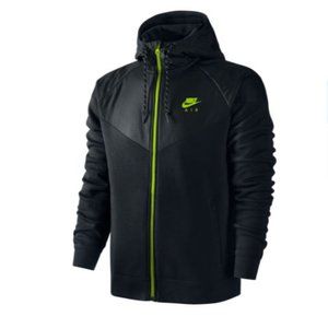 NIKE AIR Hybrid Fleece Windrunner Jacket Black Gray Neon Green Size Large